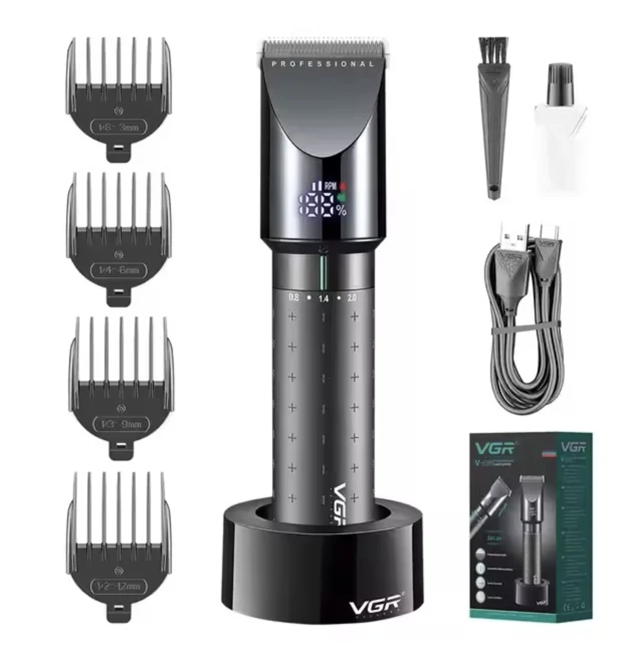 Aparat de tuns fara fir VGR V698 4 distantiere afisaj LED cu suport incarcare USB